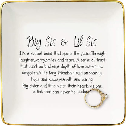 NZY Housewarming,Thanksgiving,New Year,Graduation,Moving, Birthday Christmas Gift for Little Sister Big Sister-Little and Big Sis Gift,Jewelry Tray Trinket Holder Ring Dish