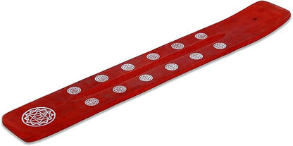 Bless-International Traditional-Handmade-Burner Wooden-Incense-Stick-Holder Ash-Catcher-Stand for-Aromatherapy-Meditation-Yoga (Fire Red) 10 Inches, Pack of 1