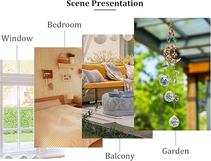 H&D HYALINE & DORA Handmade Crystal Moon&Star Prisms Suncatchers, Glass Window Hanging Ornament, Rainbow Rhinestones Decor for Home Garden Imitation Jewellery