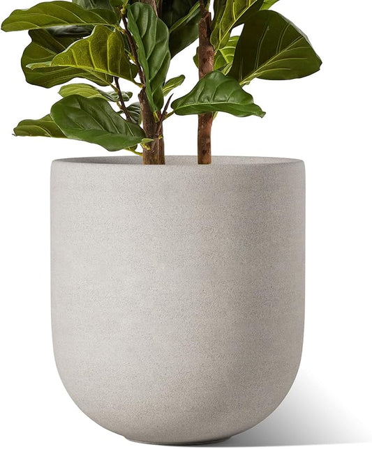 LE TAUCI 12 Inch Pots for Plants, Ceramic Large Planters for Indoor Plants, Indoor Plant Pots for Home Garden Patio Office, Planter Pots with Drainage Hole and Rubber Plug, Neutral Gray