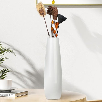 12Inch Tall White Ceramic Flower Vase,Home Decor White Vases for Pampas Grass,Modern Textured Vases for Living Room Decorations,Shelf,Table Centerpieces,Farmhouse Small Ceramic Vase