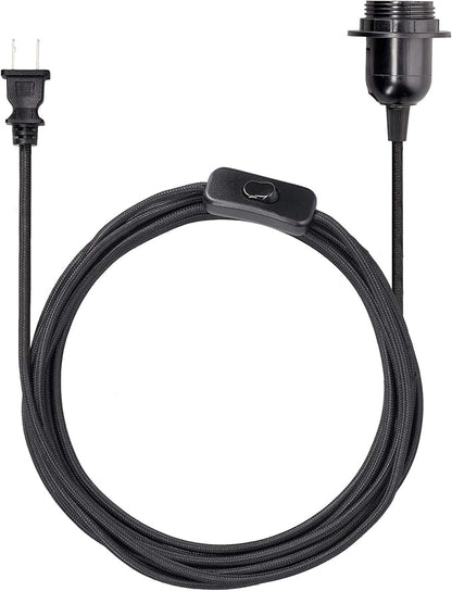 kwmobile Plug-in Light Cord - 15ft Long Fabric Pendant Lamp Cable with Plug, E26 Socket - for Hanging DIY Ceiling Lighting - Black