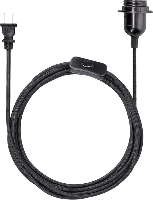 kwmobile Plug-in Light Cord - 15ft Long Fabric Pendant Lamp Cable with Plug, E26 Socket - for Hanging DIY Ceiling Lighting - Black