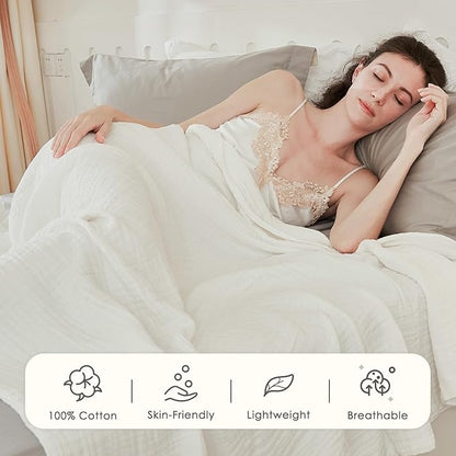 EMME Cotton Blanket King Size for Bed Soft Muslin Blankets 108"x90" Lightweight Breathable Layering Blanket Bedspread Coverlet All Season Gauze, White