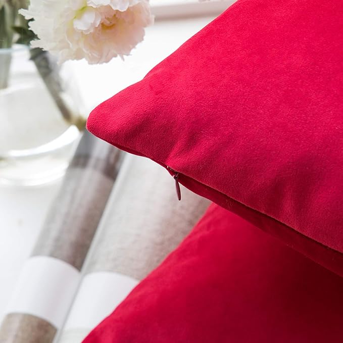 Phantoscope Pack of 2 Velvet Decorative Throw Decorative Pillow Cover Soft Solid Square Cushion Case for Couch Wine Red 12 x 20 inches 30 x 50 cm