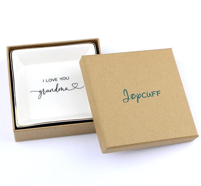 JoycuFF Grandma Gifts, Birthday Mothers Day Gifts for Grandma, Ceramic Trinket Dish Tray Jewelry Ring Earring Organizers Thanksgiving Day Christmas Grandmother Present