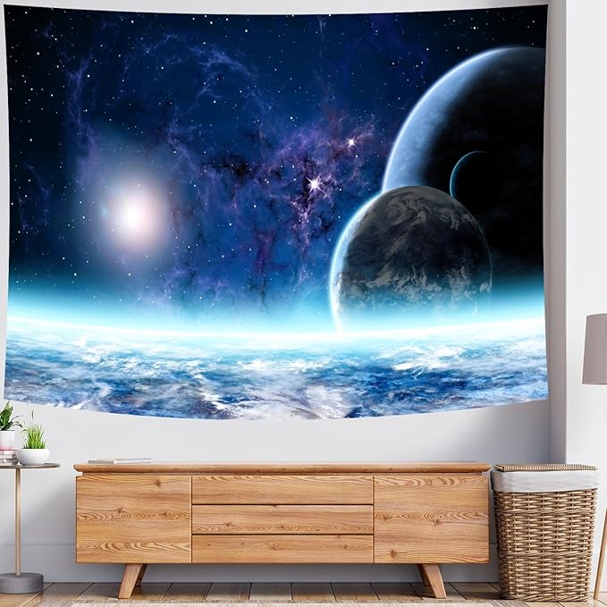 Delur Planet Galaxy Tapestry Universe Starry Sky Cosmic Outer Space Tapestry Wall Hanging Milky Way Psychedelic Nebula Headboard for Bedroom Living Room Home Decor (59.1" x 78.7")