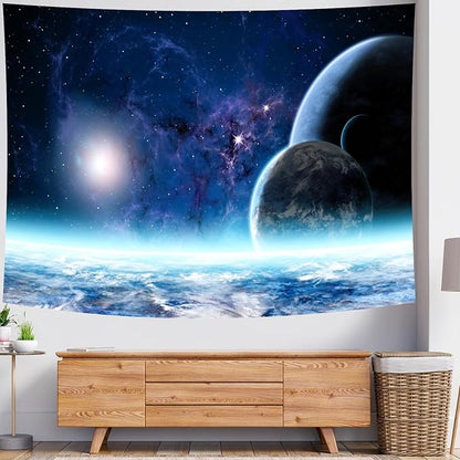 Delur Planet Galaxy Tapestry Universe Starry Sky Cosmic Outer Space Tapestry Wall Hanging Milky Way Psychedelic Nebula Headboard for Bedroom Living Room Home Decor (51.2" x 59.1")