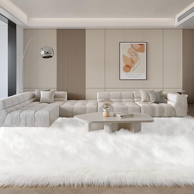 SERISSA White Faux Fur Rug 8x10 Feet, Fluffy Shaggy Area Rug Large Faux Sheepskin Fur Rugs Fuzzy Rug, Furry Throw Rug for Living Room, Bedroom, Nursery Room Decor (Rectangle, White)