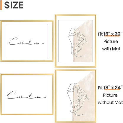 upsimples 18x24 Picture Frame Set of 5, Display Pictures 16x20 with Mat or 18 x 24 Without, Wall Gallery Poster Frames, Gold
