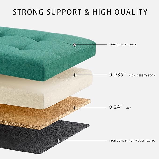 HAUSFRAU 31.5 Inches Ottoman with Storage Bench, Folding Ottoman Bench Small Foot Rest Stool, Bedroom Bench with Flipping Lid, Linen Navy Blue