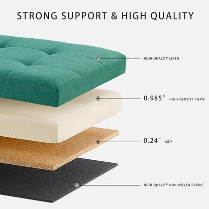 HAUSFRAU 31.5 Inches Ottoman with Storage Bench, Folding Ottoman Bench Small Foot Rest Stool, Bedroom Bench with Flipping Lid, Linen Kaki
