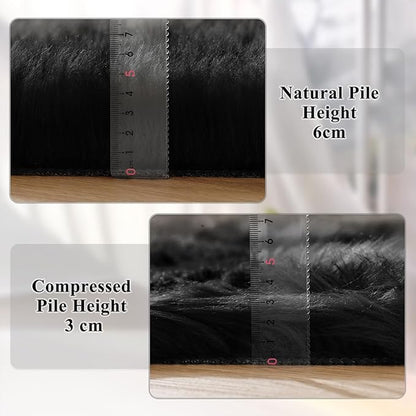 Black Washable Fluffy Area Rugs for Bedroom Shaggy Faux Sheepskin Fuzzy Fur Carpet for Living Room Hallway Nursery Rugs Runner 2x6