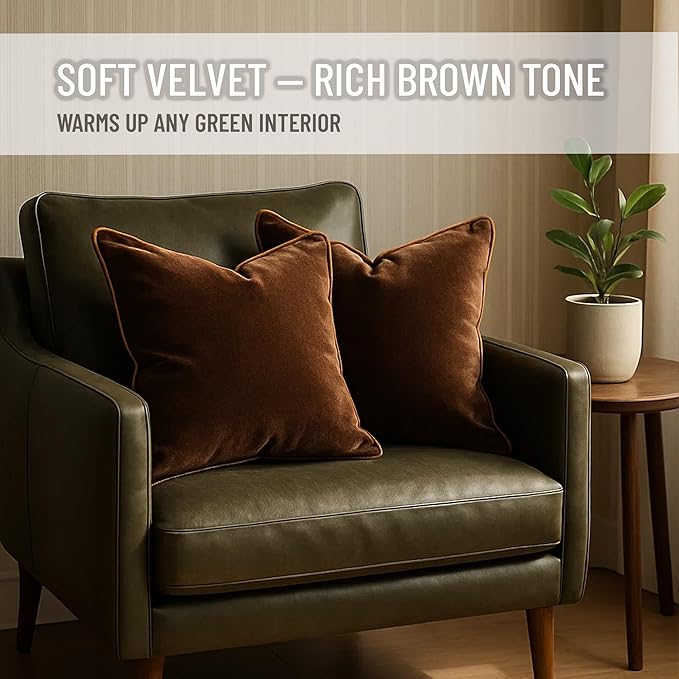 2 Pack Velvet Decorative Throw Pillow Covers, 18"x18", Brown and Camel, Solid, Modern, Contrast Piping, Indoor Use, Bedroom & Living Room