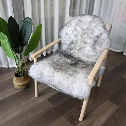 Genuine Sheepskin Rug New Zealand Fluffy Lambskin Rug, Natural Luxury Sheepskin Throw for Bedroom Living Room Children's Room - Premium Area Rug Chair Cover (2×3 Feet, Grey Tip)