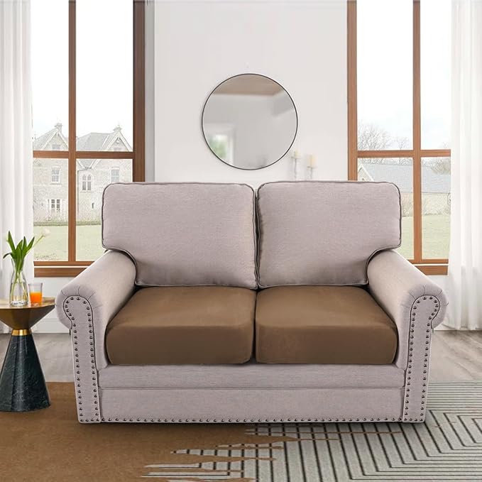 H.VERSAILTEX Suede Couch Cushion Covers Stretch Couch Covers for Sofa Thick Soft Sectional Couch Covers Sofa Covers Washable (2 Piece Loveseat Covers, Mocha)