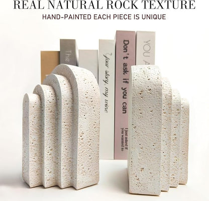 Heavy Duty Book Ends for Shelves, Decorative Book Stopper for Shelves, Resin Decor Bookends for Heavy Books, Modern Home Decor Aesthetic Bookend Aesthetically Pleasing Layered Arch Design, Set of 2