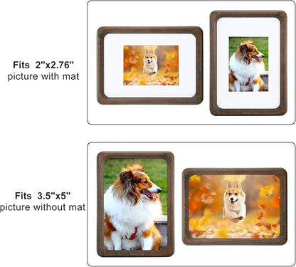 Walnut 5x3.5 inch Natural Wood Picture Frame, Tabletop Wooden Small Photo Frame with Mat, Display Pictures 2x2.76 or 3.5x5 Without Mat for Desktop Display, Mini Photo Picture Frame