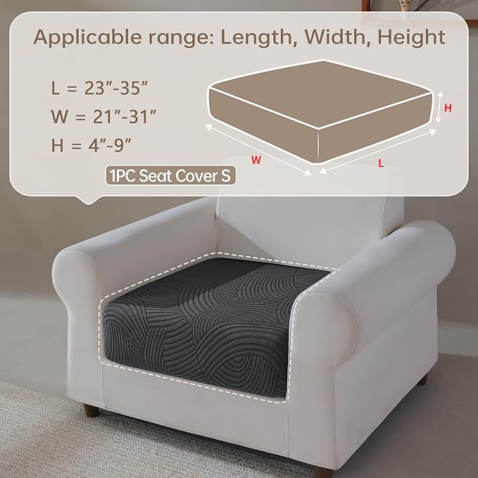Couch Cushion Covers for Sectional and L Shaped Sofa, Stretch Soft Sofa Covers Washable Wear Resistant Slipcovers Furniture Protector Pet-Friendly (1PC Chair Cushion Cover, Dark Gray)