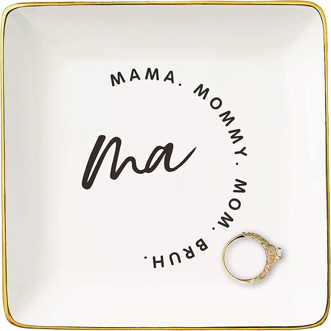 Funny Mom Gift From Daughter Son,Mother's Day Gifts for Mom-Birthday Thanksgiving New Year Christmas Gifts for Mom-Best Friend Mom-Mama Mommy Mom Bruh-Ceramic Jewelry Tray Trinket Holder Ring Dish