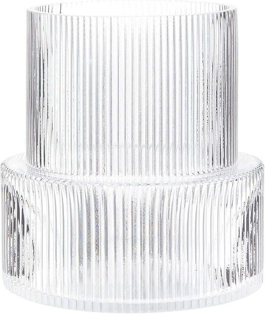 Ribbed Glass Vase, Flower Vase, Fluted Clear Vases for Flowers, Modern Vases for Living Room, Dining Table, Entryway, Shelf, Wedding, Office, Coffee Table, Birthday, 7.5 Inches