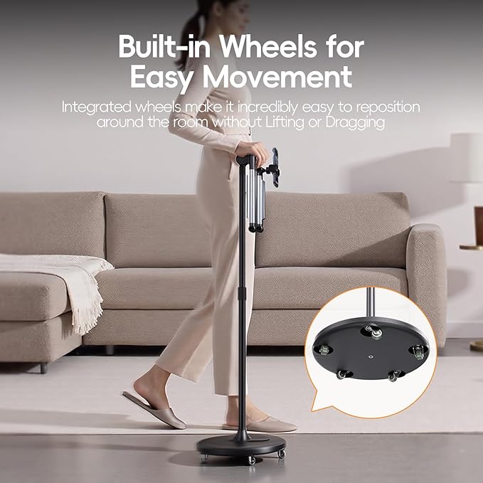 Phone Stand for Recording, Digital Heavy Duty Stand with Wheels and Weight Base, Free Rotation Aluminum Phone Mount with Adjustable Angles & Height for Content Creation, Floor Phone Stand