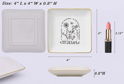 NZY Affirmation Positive Birthday Christmas Gift for Woman,Inspirational Christian Scripture Religious Bible Verse Reminder Gifts for Women-Jewelry Tray Trinket Holder Ring Dish,There Was Jesus