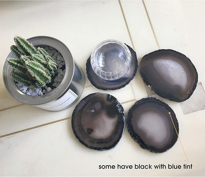 AMOYSTONE Large Black Agate Coasters Set of 4, 4-5 Inch Premium Stone Coasters, Executive Gift for Boss, Corporate Gift for Client