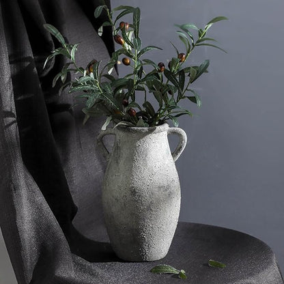 Ceramic Rustic Vase with Handle,11.3 inch Vintage Vase for Home Decor - Tall Farmhouse Flower Vase with 2 Handles, Living Room Entryway Table Centerpiece Decor