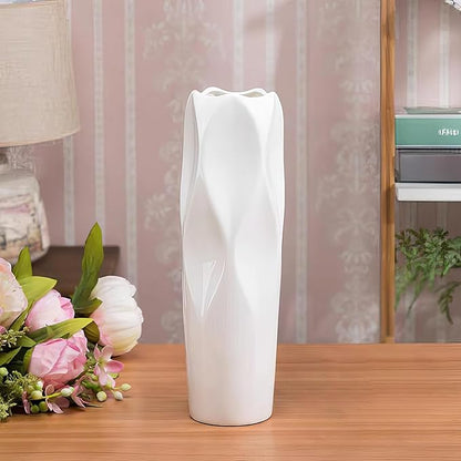12Inch Tall Ceramic White Flower Vase,Home Decor White Vases for Pampas Grass,Modern Textured Vases for Living Room Decorations,Shelf,Table Centerpieces,Farmhouse Small Ceramic Vase