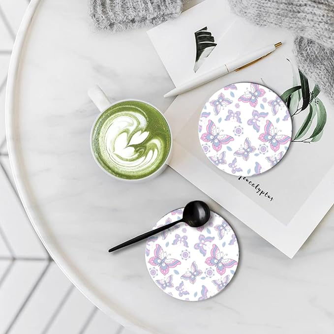 Coasters Set of 6 Ceramic Drink Coaster with Cork Base Modern Style Coasters for Mugs and Cups Office Kitchen 4 in