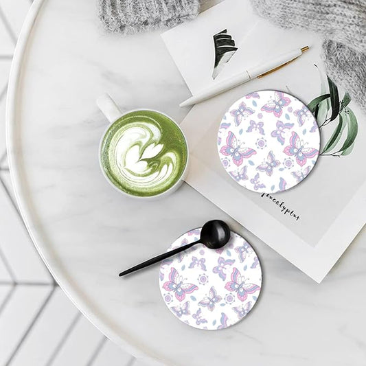 Coasters Set of 6 Ceramic Drink Coaster with Cork Base Modern Style Coasters for Mugs and Cups Office Kitchen 4 in