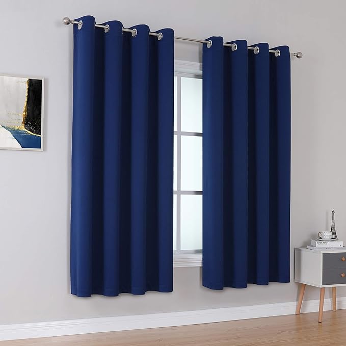 DUALIFE Navy Blue Blackout Curtains 54 Inch Length for Bedroom Thermal Insulated Blue Solid Window Drapes with Grommet Curtains Panels for Living Room Boys Kids Room 52 x 54 Inches Long