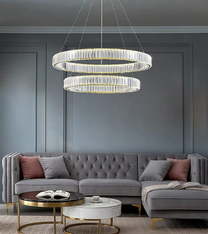Modern Crystal Chandelier LED Ring Pendant Light 20" Round Crystal Chandeliers for Living Room Dinning Room, Chrome