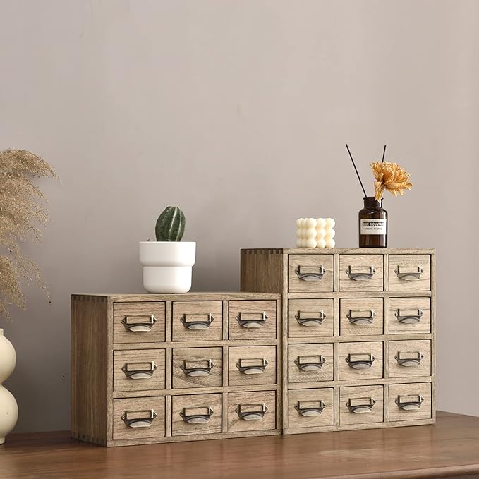 KIRIGEN Wooden Desk Storage Cabinet 9 Drawers Mini Chest with Metal Handles Desktop Organizer Storage Box for Home Office Dark Brown(9CG-DBR)