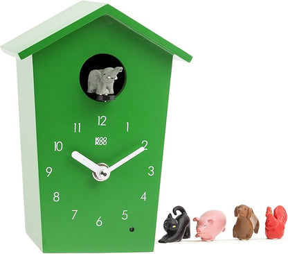 KOOKOO AnimalHouse Green, Small Cuckoo Clock with 5 Farm Animals Sounds (Natural Field Recordings)