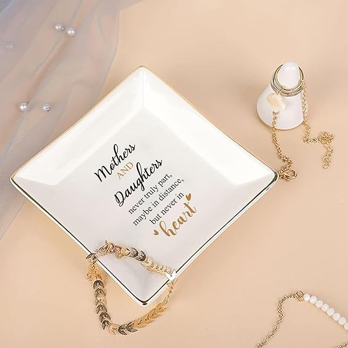 LADY&HOME Gifts for Mom from Daughter Mother's Day Birthday Christmas Thanksgiving Gifts for Mother and Daughter Ceramic Ring Trinket Dish (Mother)