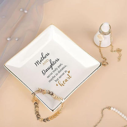 LADY&HOME Gifts for Mom from Daughter Mother's Day Birthday Christmas Thanksgiving Gifts for Mother and Daughter Ceramic Ring Trinket Dish (Mother)