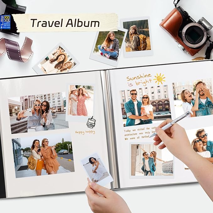 RECUTMS DIY 60 Pages Leather Cover Scrapbook Photo Album 4x6 5x7 8x10 Self Adhesive Photo Album Holds Photos of Any Size Baby Family Wedding Anniversary Albums(Light Pink)