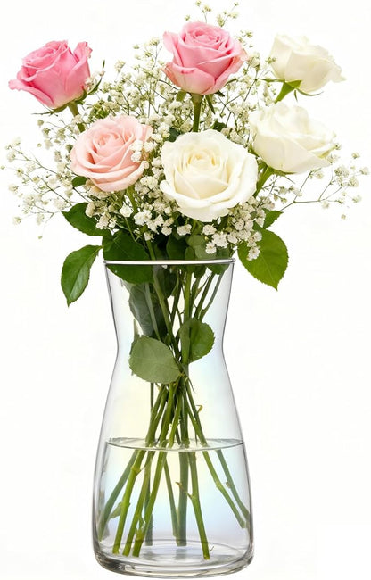 Modern Clear Glass Vase for Centerpiece Table Home Indoor Desk Decor, Decorative Flower Vases for Wedding Reception, Home Decor, Housewarming Gift (Iridescent)