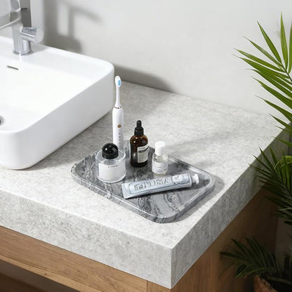 Koville Marble Tray, 12"x8" Natural Marble Vanity Tray for Countertop Bathroom Kitchen Dresser, Decorative Catchall Trays for Perfume Jewelry, Rectangular Stone Serving Tray (Grey)
