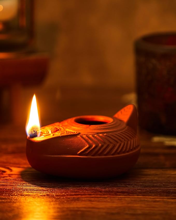 Pinkunn 10 Sets Clay Oil Lamp Herodian Olive Oil Lamp for Indoor Use Terracotta Biblical Lamps Ancient Antique Replica for Israel Judaica/Christian Hanukkah Gift Worship Prayer Religious Artifact