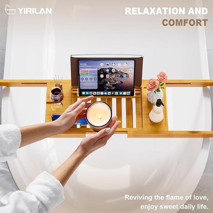 Yirilan Bamboo Bathtub Tray Caddy,Bath Tray，Bamboo