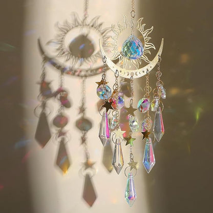 Sun Catcher Crystals, Crystal Suncatcher for Windows Hanging Indoor Outdoor, Prism Rainbow Maker, Home Garden Crystal Wind Chimes Decor for Women Valentines's