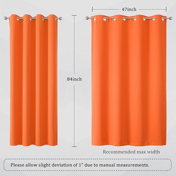 DUALIFE Orange Curtains for Living Room Bedroom Halloween Decor Fall Color Light Blocking Triple Weave Room Darkening Window Curtain Panels Grommet Top 52 X 84 Inces Long