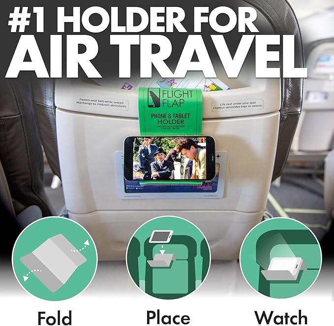 Airplane Phone Holder, Flexible Cell Phone Holder, Folding Cellphone Stand for Desk, Bed, Office, Treadmill - Airplane Gadgets for Long Travel Accessories - Plane Essentials (Green)