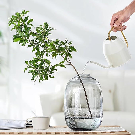 GeLive Smoked Glass Vase, Primary Colored Glass Vase, Clear Tabletop Vase, Flower Arrangement for Long Stem Branch Artificial Plant Home Indoor Centerpiece Decoration (Smoky Gray)