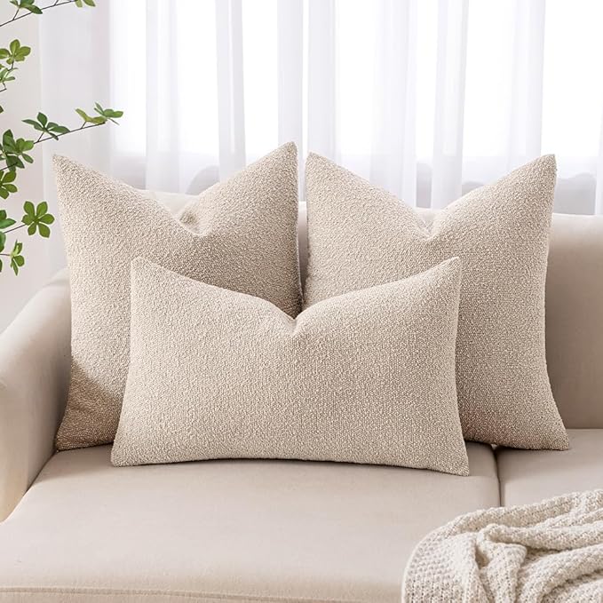 MIULEE 12x20 Inch Decorative Lumbar Throw Pillows for Bed Set of 2 Textured Boucle Neutral Winter Throw Pillow Covers Oatmeal Accent Solid Pillowcases Sofa Livingroom Home Decor