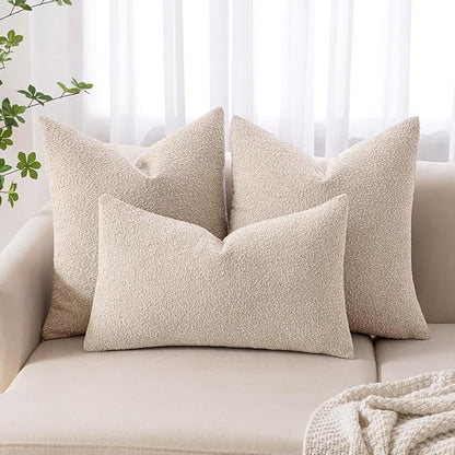 MIULEE 12x20 Inch Decorative Lumbar Throw Pillows for Bed Set of 2 Textured Boucle Neutral Winter Throw Pillow Covers Oatmeal Accent Solid Pillowcases Sofa Livingroom Home Decor