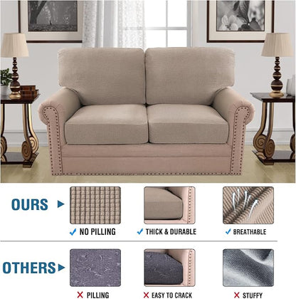 H.VERSAILTEX Multi-Pieces Loveseat Covers for 2 Cushion Couch High Stretch Couch Cushion Covers Jacquard Textured Twill Fabric(2 Seat Covers Plus 2 Back Cushion Covers, Sand)